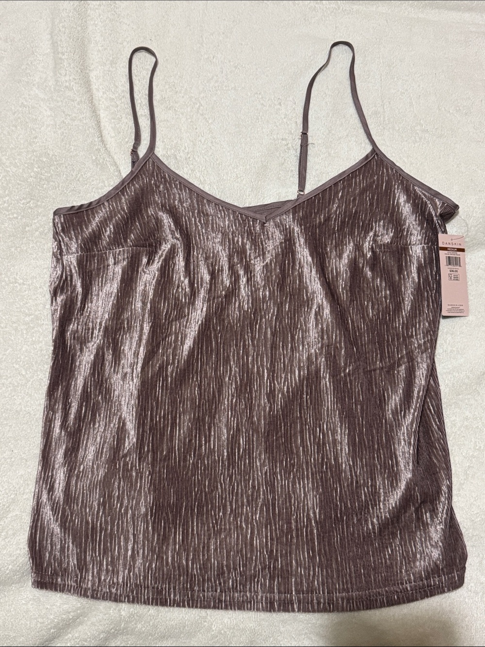 Danskin Shimmery Ribbed Spaghetti Strap Cami - Mauve